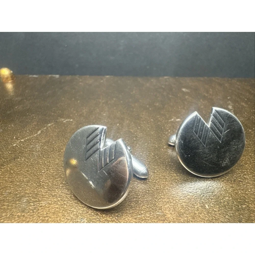 Vintage Mid Century Swank Modernist Cuff‎ Links Silver Tone
